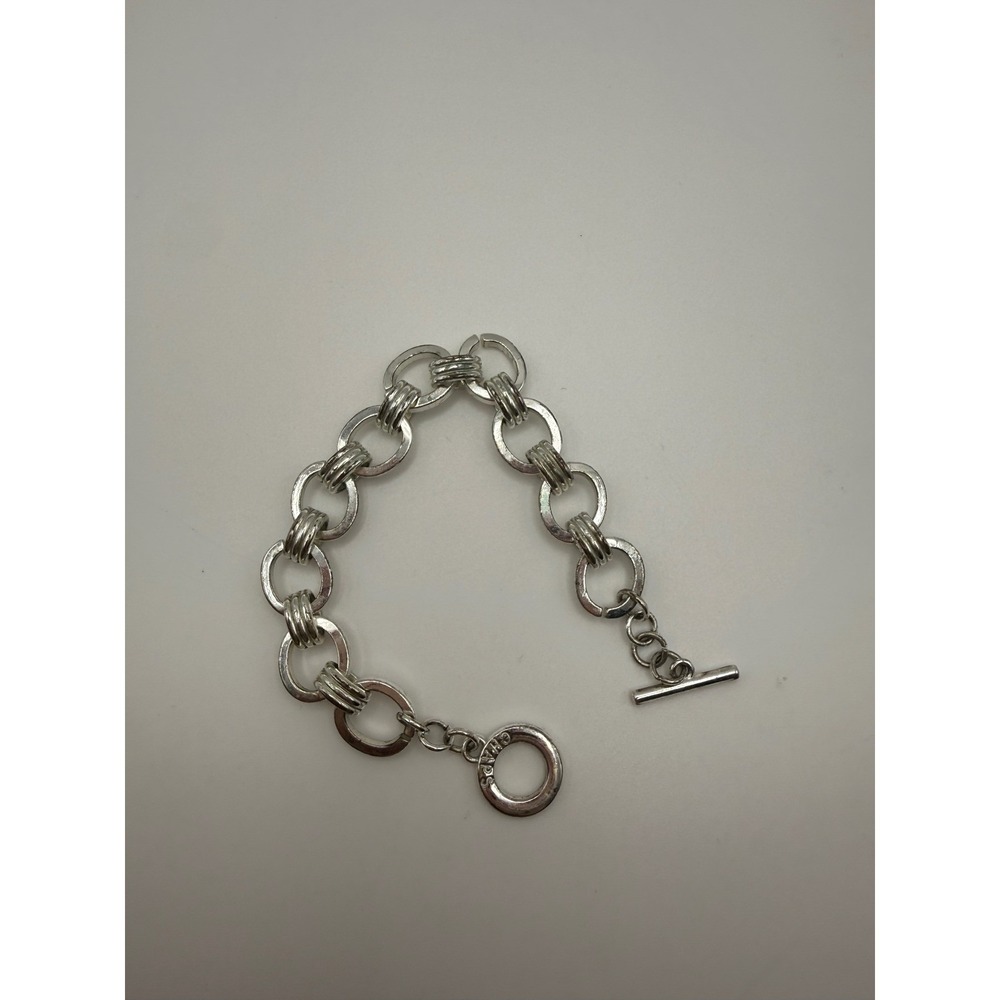 Chaps Link Bracelet Womens 7.75 Silver Tone Toggle Clasp Chunky Chain Classic